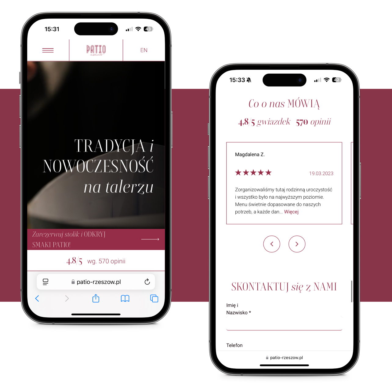 Restauracja Patio - strona internetowa