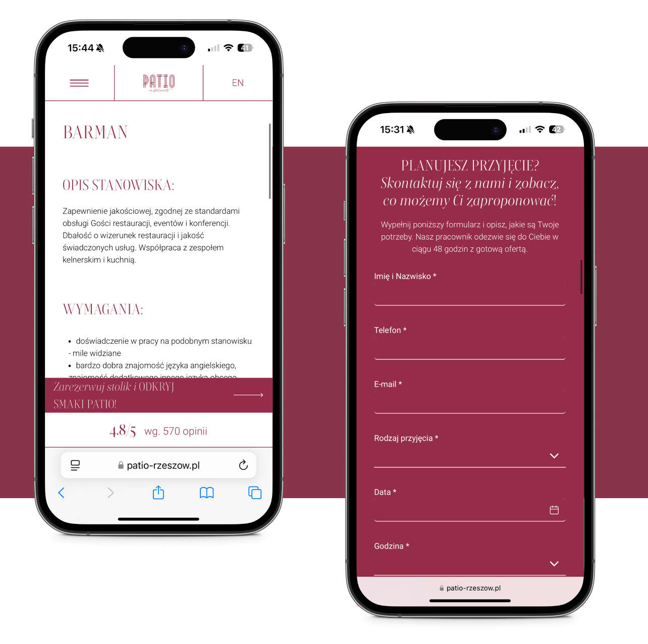 Restauracja Patio - strona internetowa
