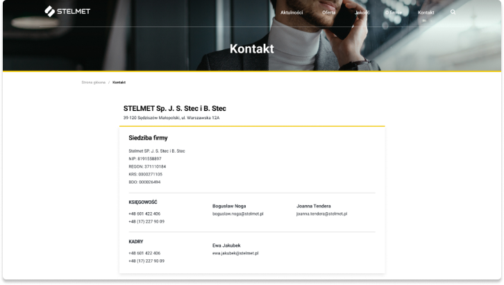 Realizacja strony www dla firmy przemysłowej STELMET